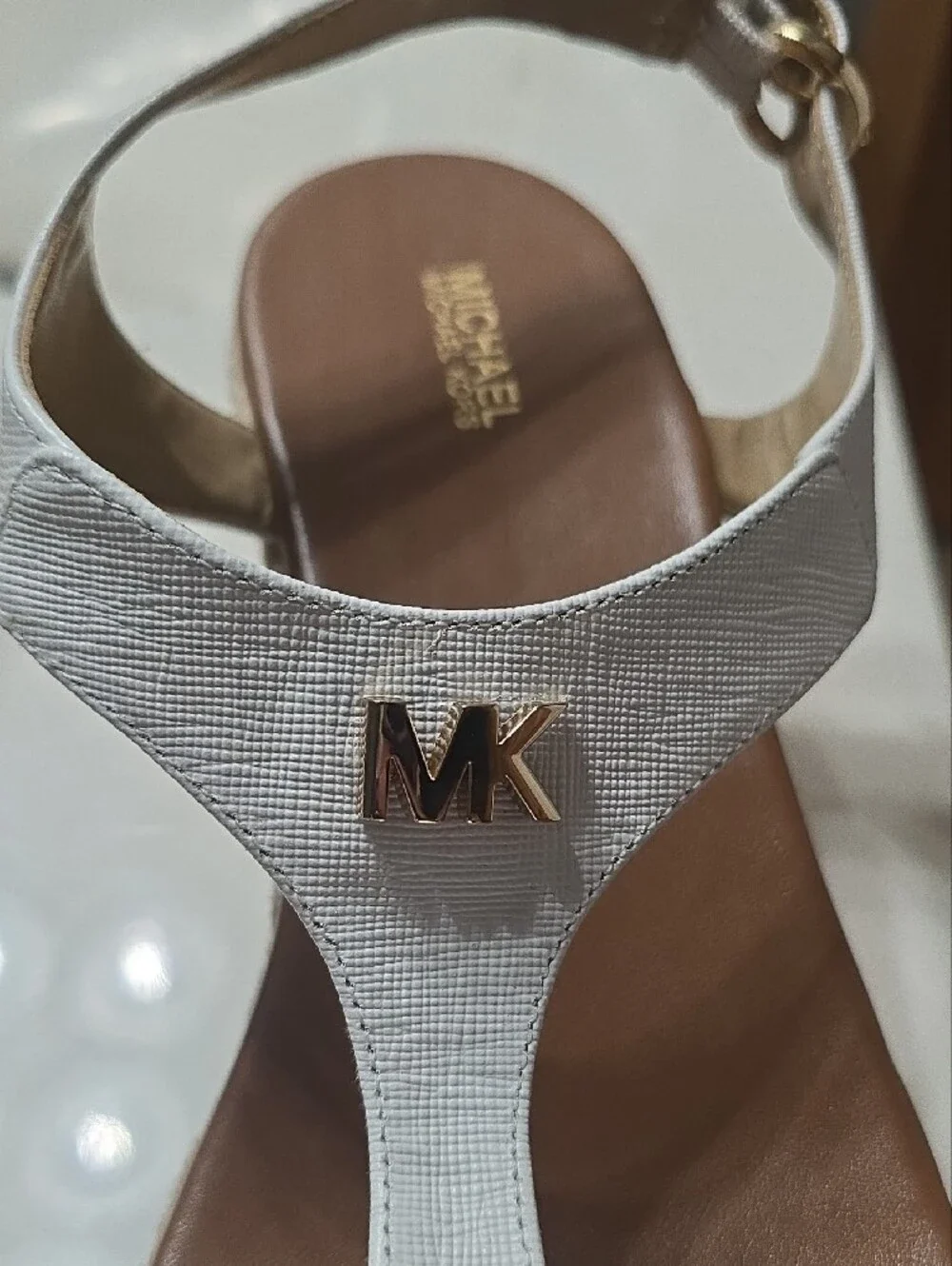 Michael Kors White Leather Espadrille Wedge Sandals